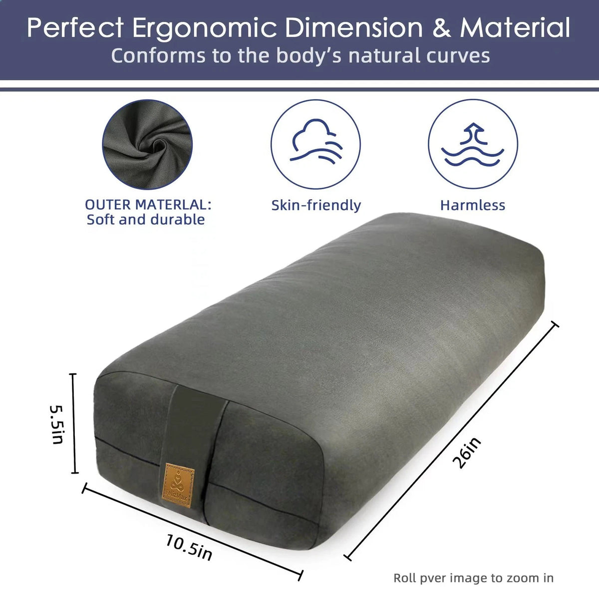 Yoga Bolster Pillow for Meditation (26x10.5x5.5in, Purple)