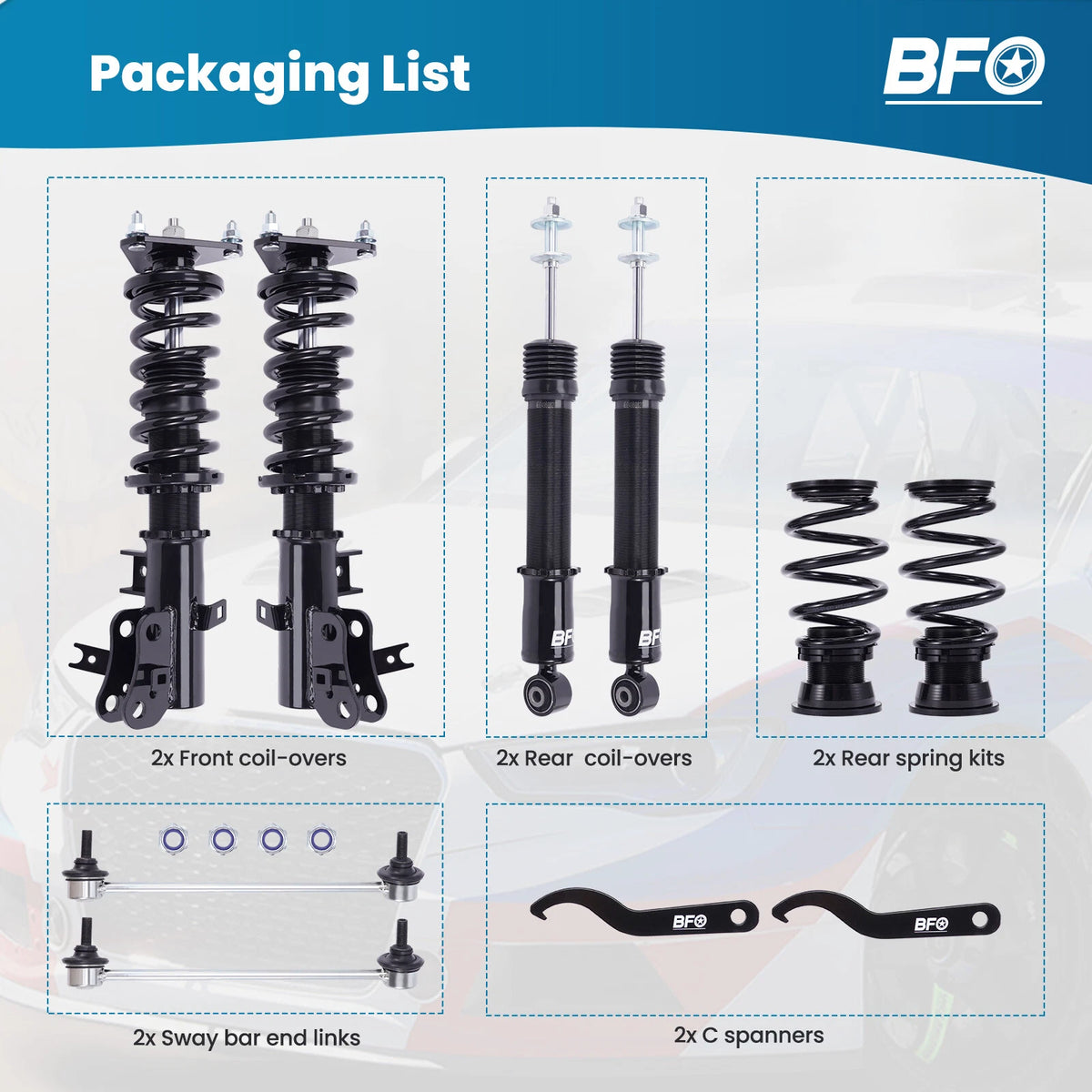 BFO Coilovers for Honda Civic (2012–2015) QKYUX9 Height Adjustable Kit