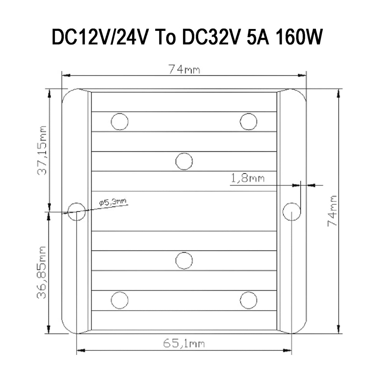 Waterproof DC/DC Converter Regulator 12V/24V to 32V 5A I015-A139