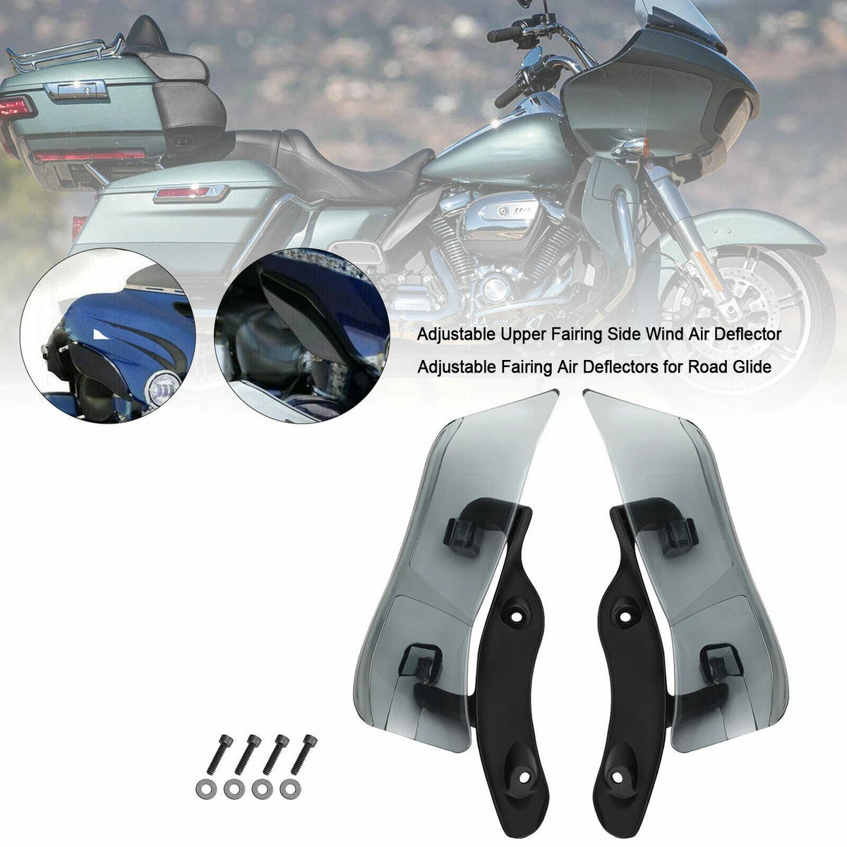 Adjustable Upper Fairing Side Wind Air Deflector for Road Glide (2015–2023) M549-A205-Smoke