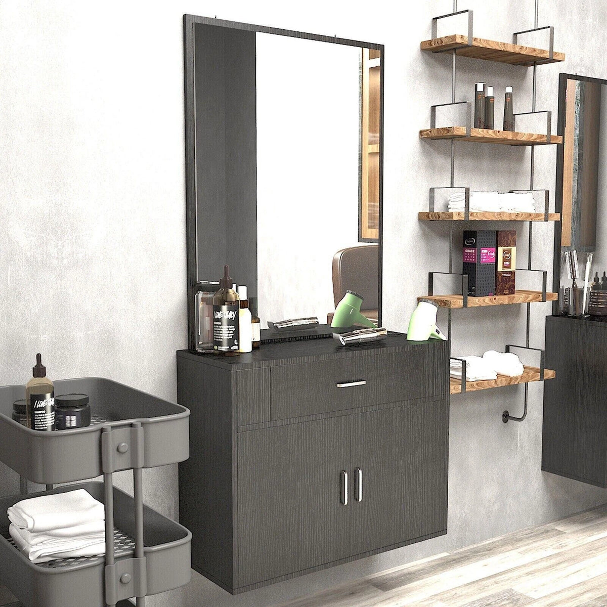 Wall Mount Hair Styling Station with Mirror for Barber Salon