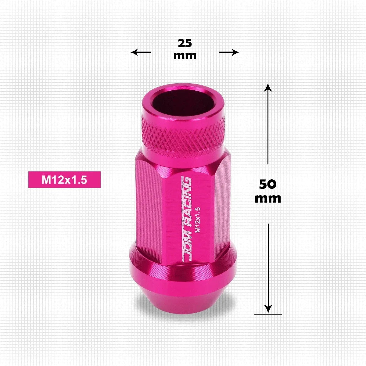 Set of 20 M12X1.5 Pink JDM Open End Cone Seat Wheel Lug Nuts + 25mm Extension