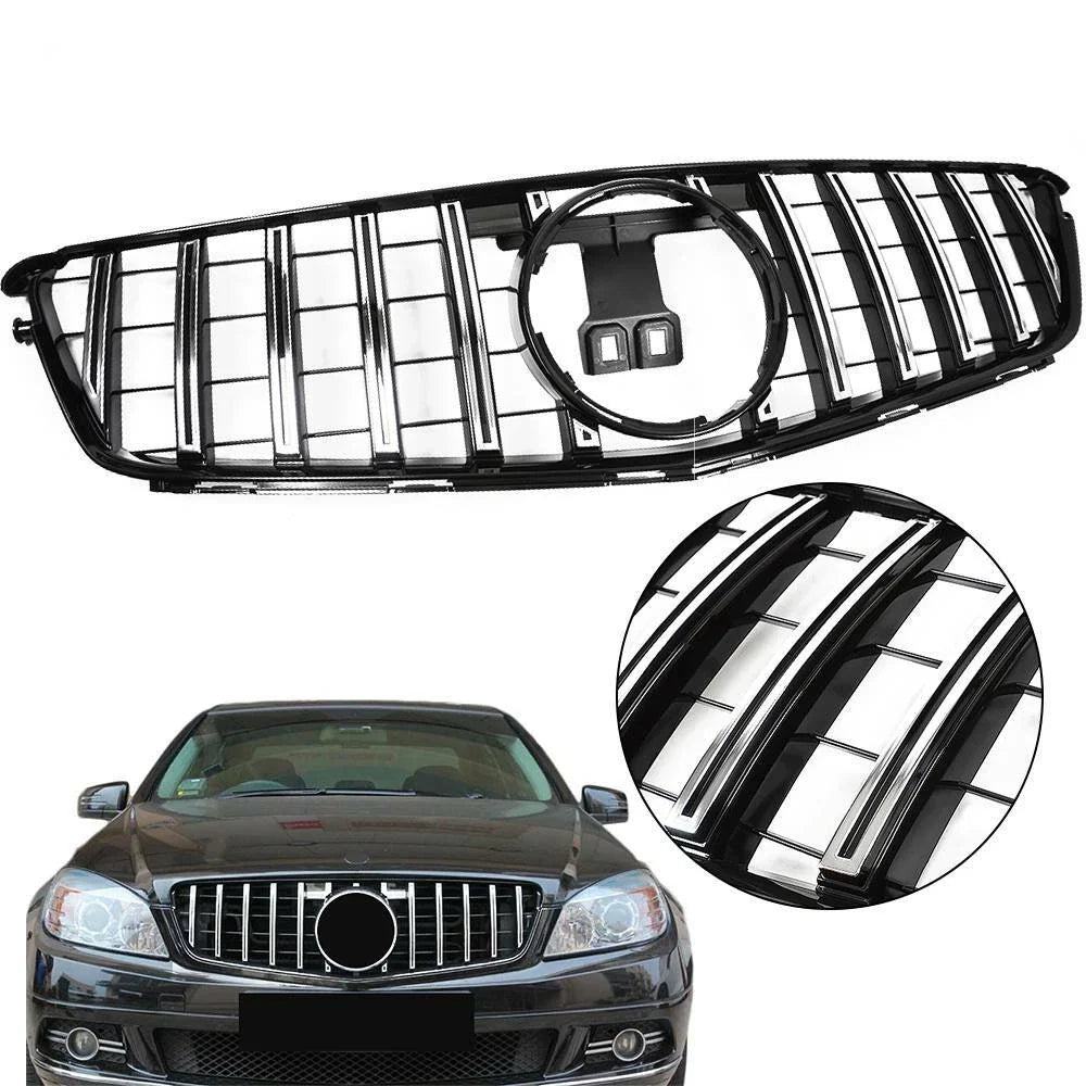 Chrome Black GTR Style Front Grille for Mercedes Benz W204 C250 C300 C350 (2008–2015)