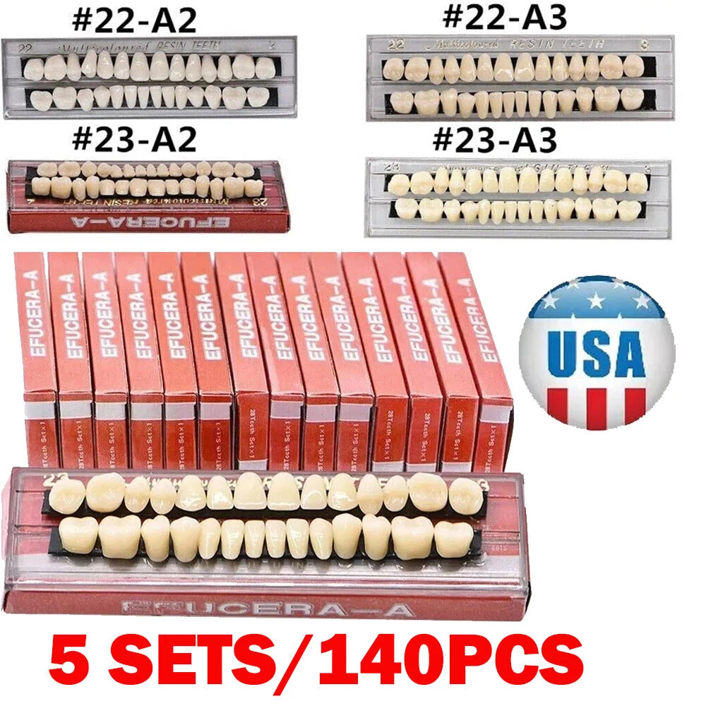 5 Set Dental Acrylic Resin Denture A2 A3 Shade Full Set Upper Lower