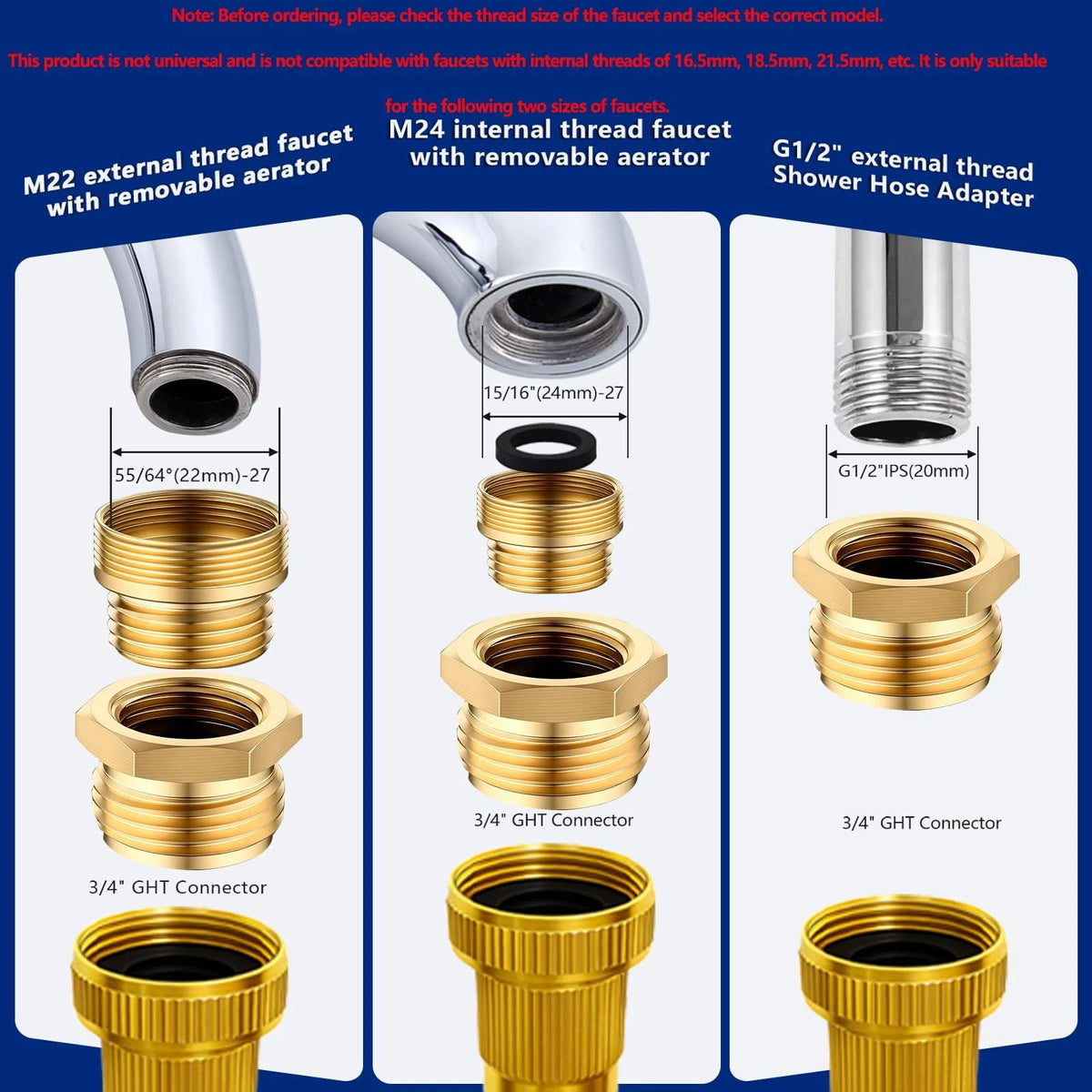 Brass Shower Hose Adapter and Faucet Kit for G1/2" Female