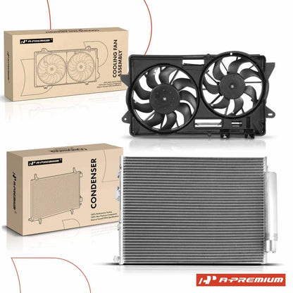 AC condenser and dual cooling fan with shroud for Ford Mustang (2015–2023)