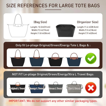 Purse Organizer Insert for Long Champ Bag (Large, White)