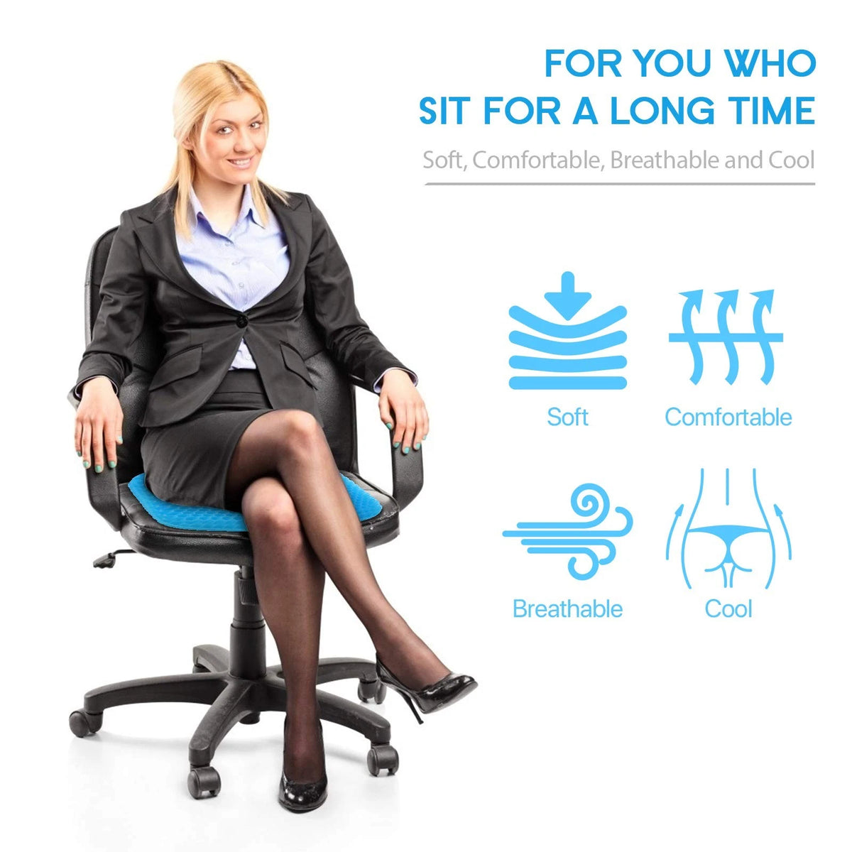 Gel Seat Cushion for Long Sitting (Thick & Extra X-Large, Blue)