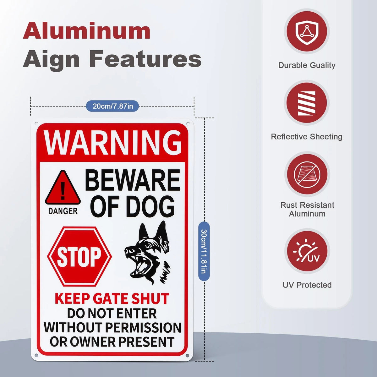 Beware of Dog Sign for Home (11.81x7.87 inch, Reflective Tin)