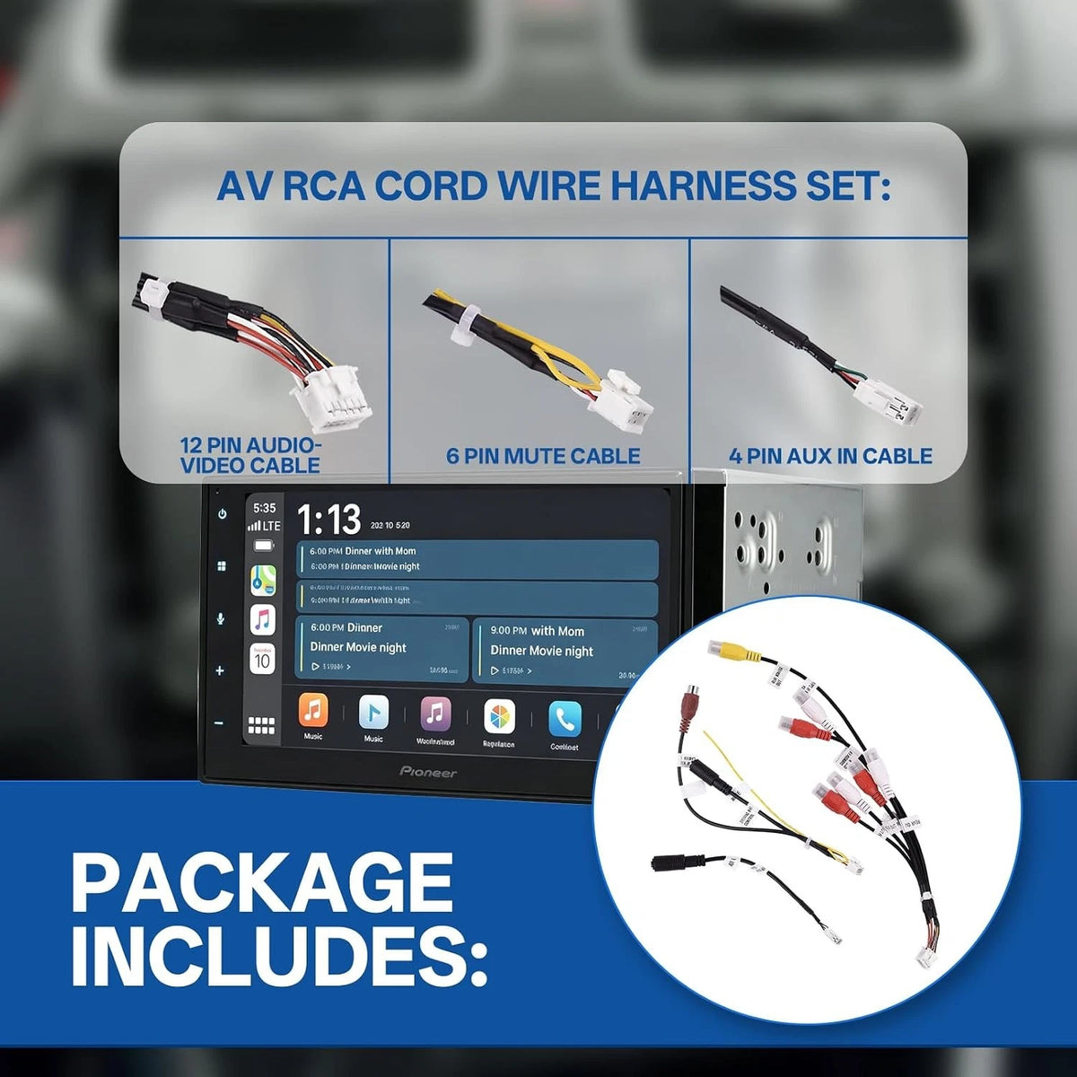 3Pcs RCA Cord Assembly Harness Set for Pioneer DMH160BT