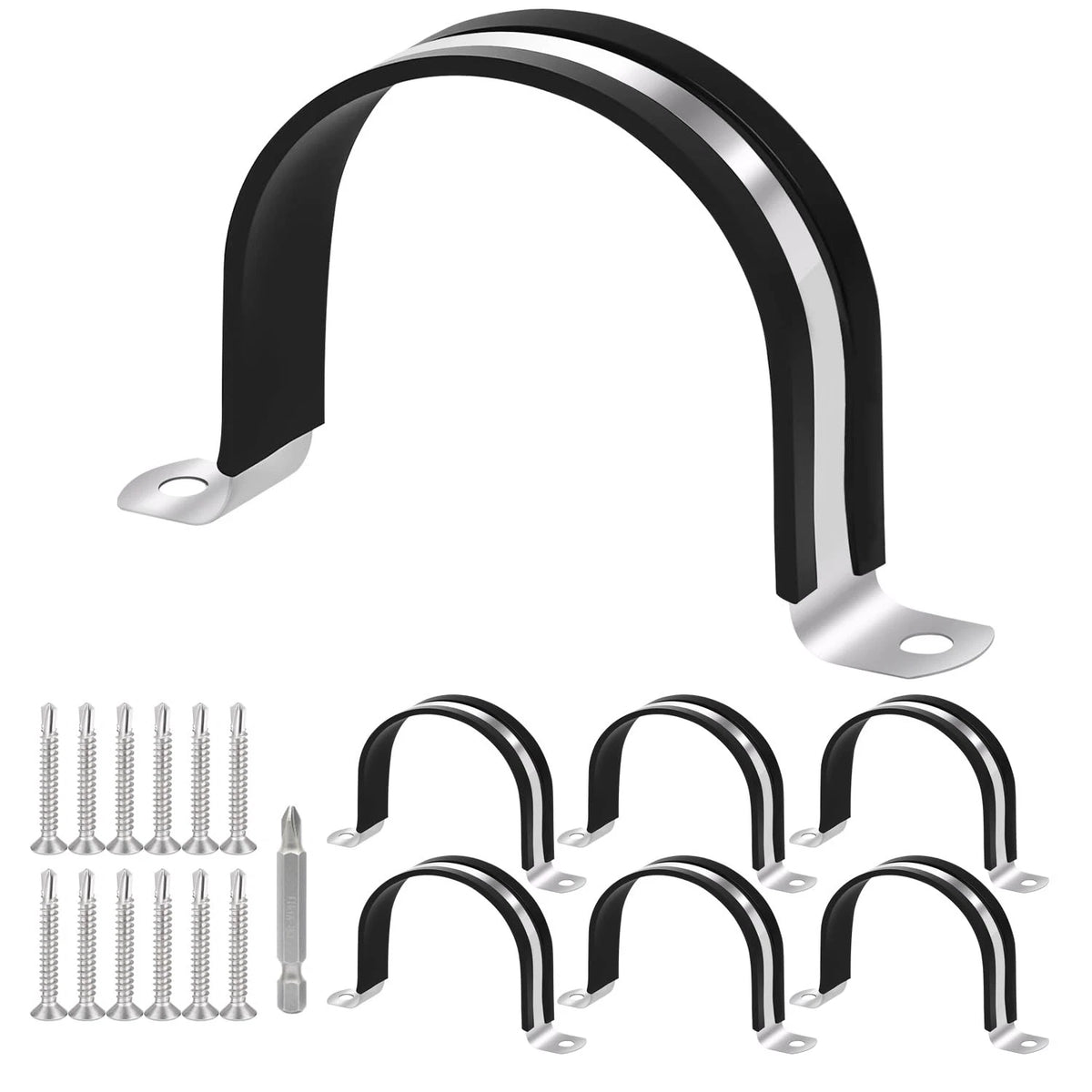 Set of 6 Pipe Clamps for 1-3/4 Inch Pipes (304 Stainless Steel)