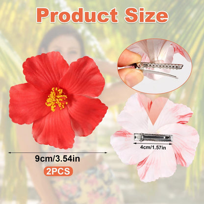 2X Red Flower Hair Clips for Beach Party