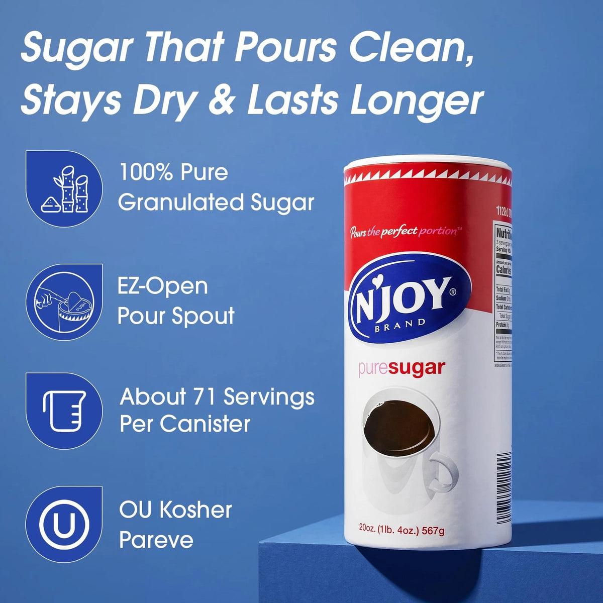 N'Joy Pure Sugar Canisters for Kitchen (Pack of 6, 20 Ounce)