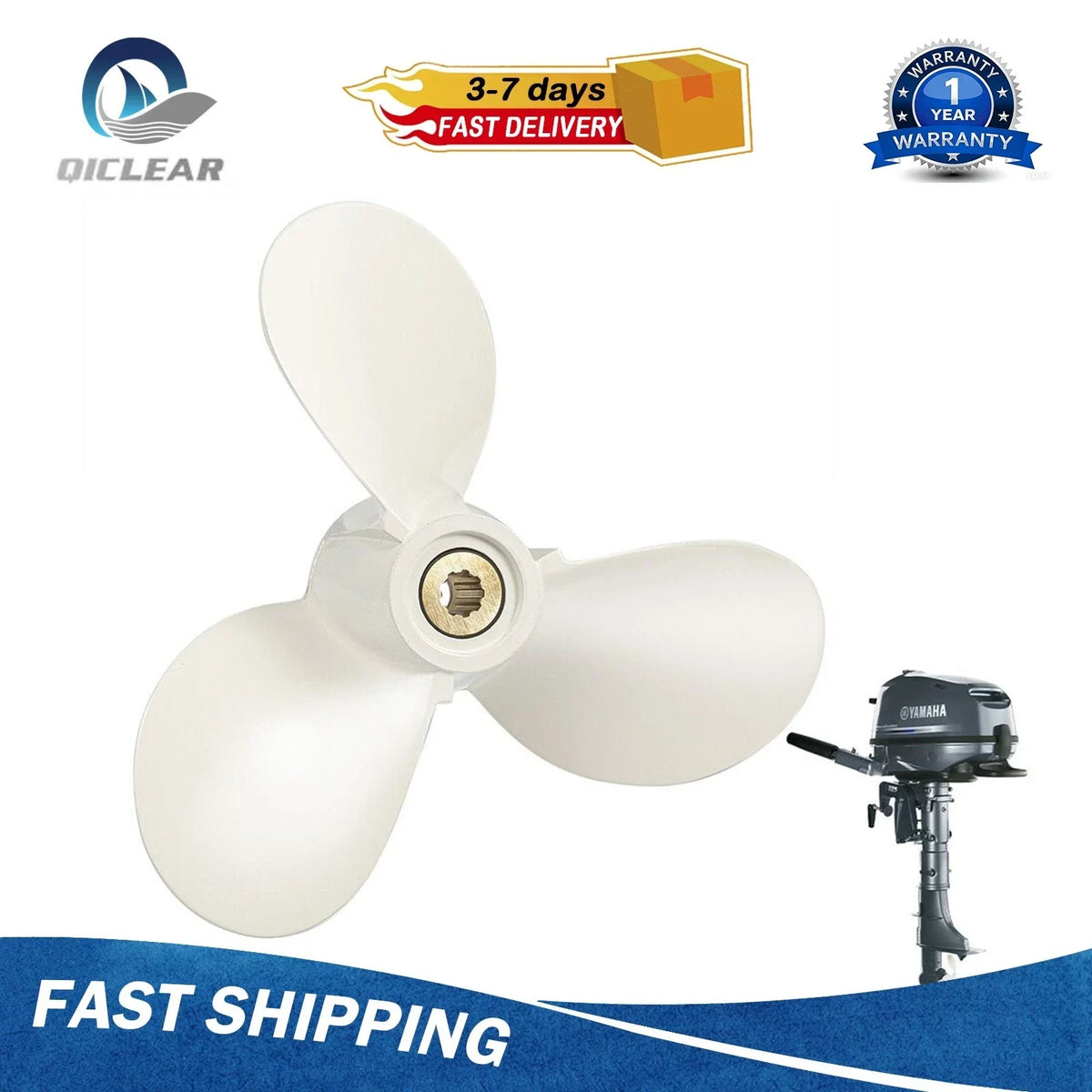 7.5 x 8 Boat Propeller for Yamaha (4A/5C/F4AHP) 9 Tooth 6E0-45941-00-EL RH