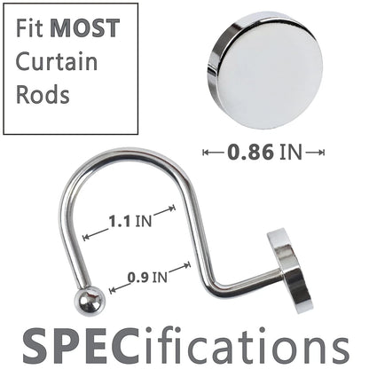 Set of 12 Round Button Shower Curtain Hooks for Heavy Metal Curtains