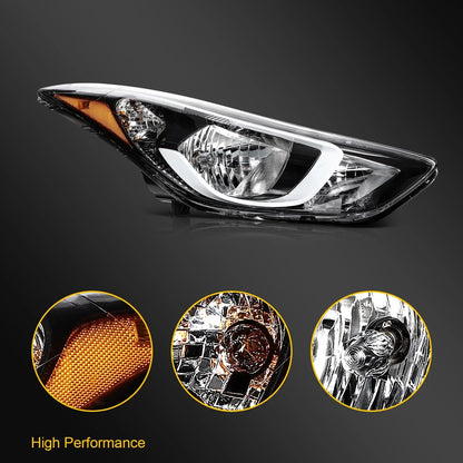 Right Side Halogen Headlight Assembly for Hyundai Elantra (2014–2016)
