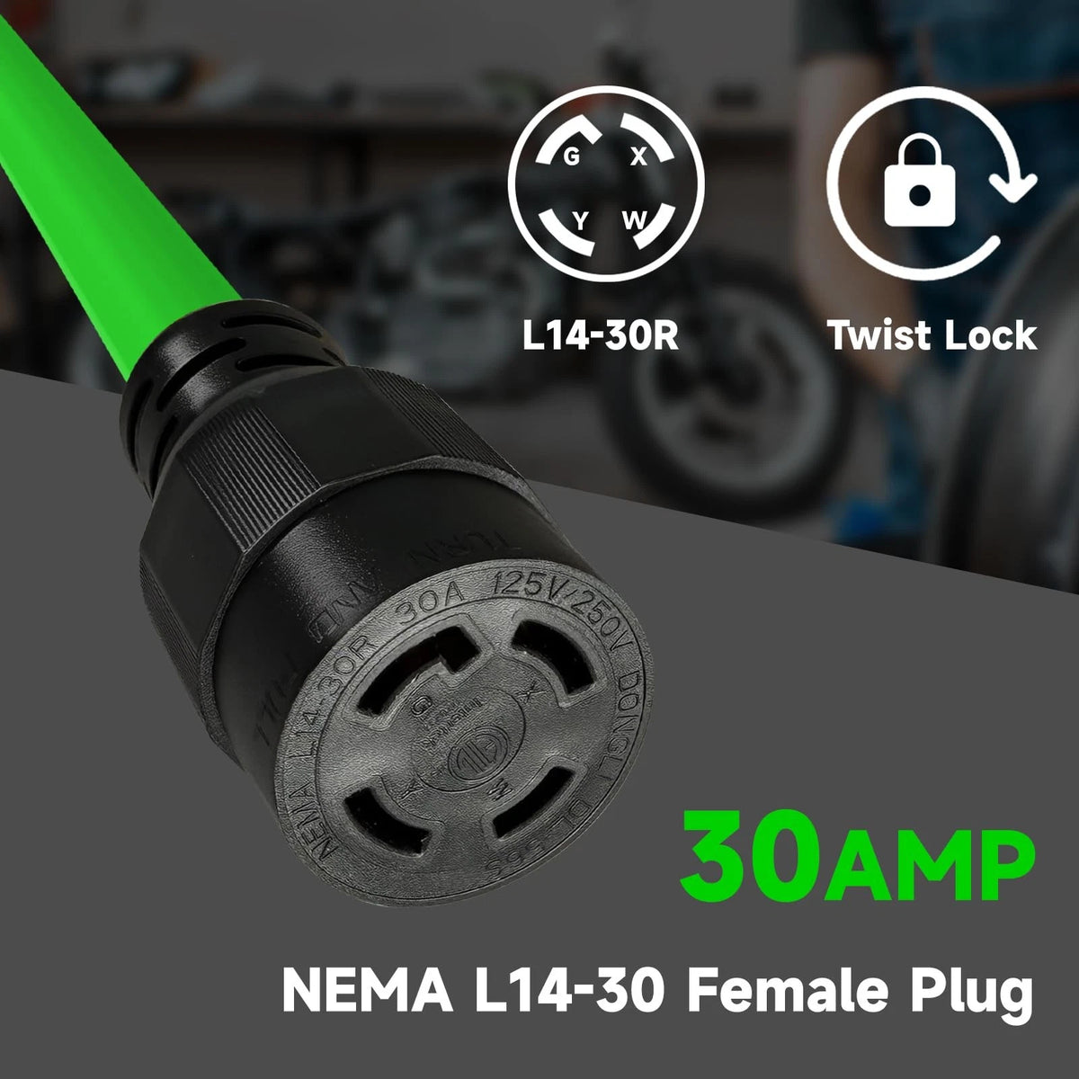 10 Ft 30-Amp Generator Extension Cord 4-Prong 125/250V 7500W