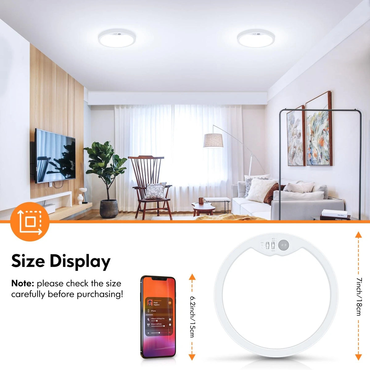 2X Motion Sensor Ceiling Light for Brightever (7 Inch, Wired, White)