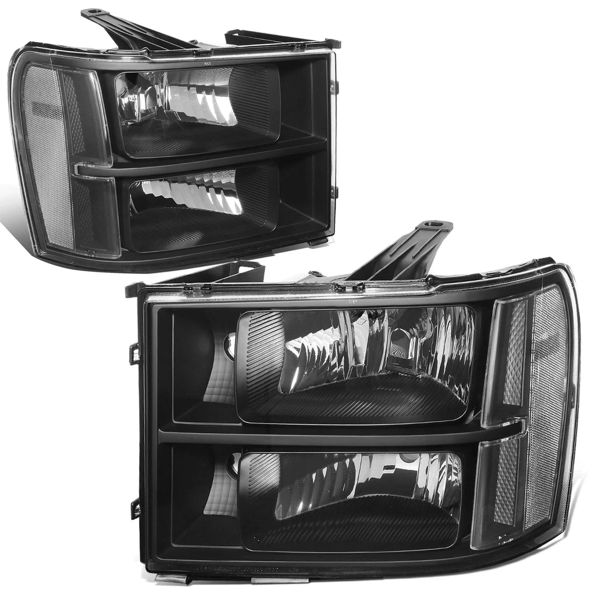 Set of 2 Black Housing Clear Corner Headlight Lamps for GMC Sierra 1500 2500HD (2007–2014)