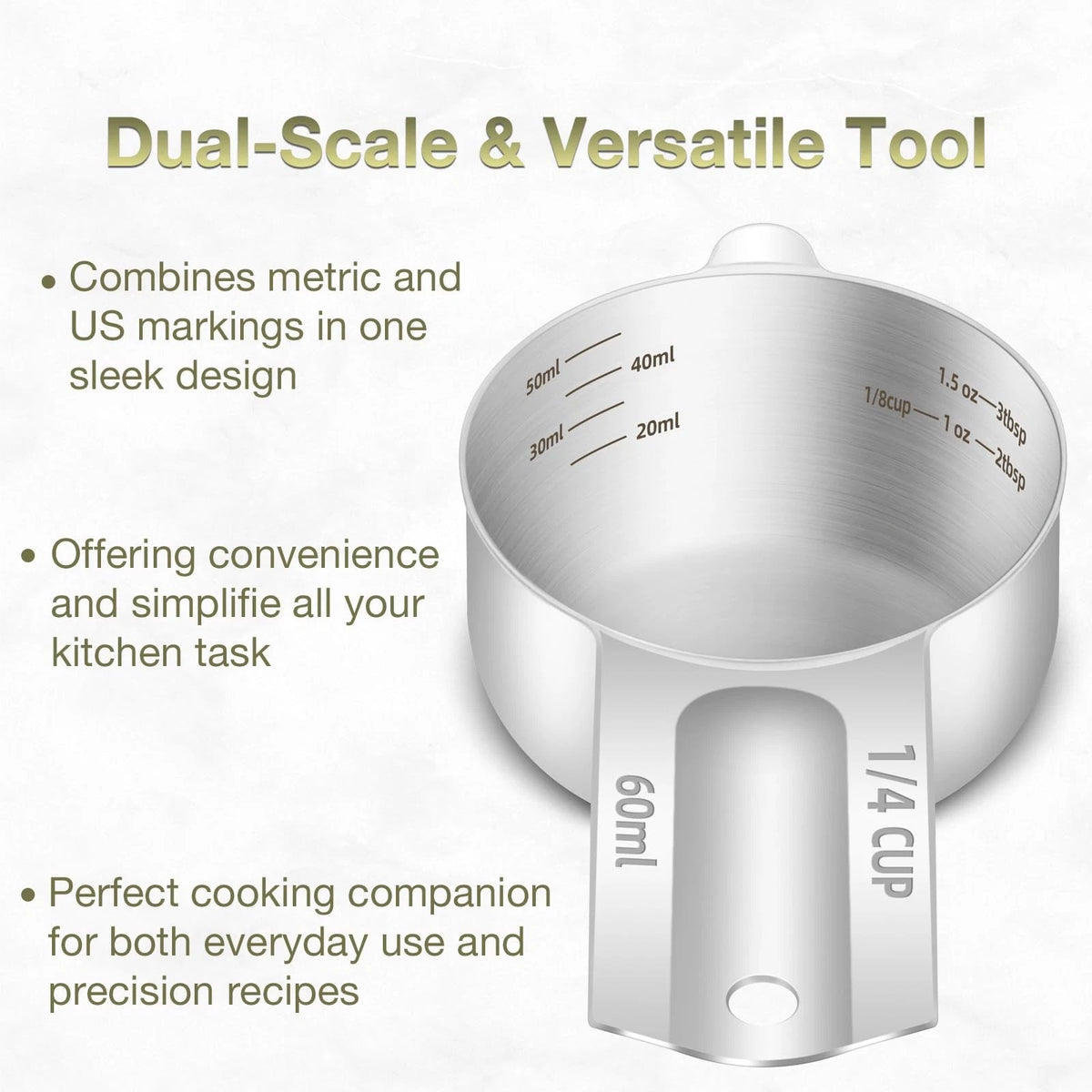 1PCS 1/4 Cup Measuring Cup for Precision Cooking (60ml, 2oz) Silver