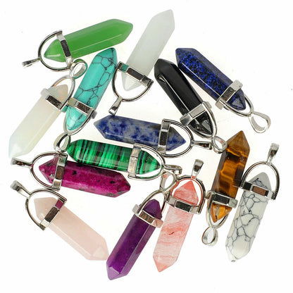 16/32/48PC Quartz Crystal Point Glass Chakra Necklace Pendant Stones