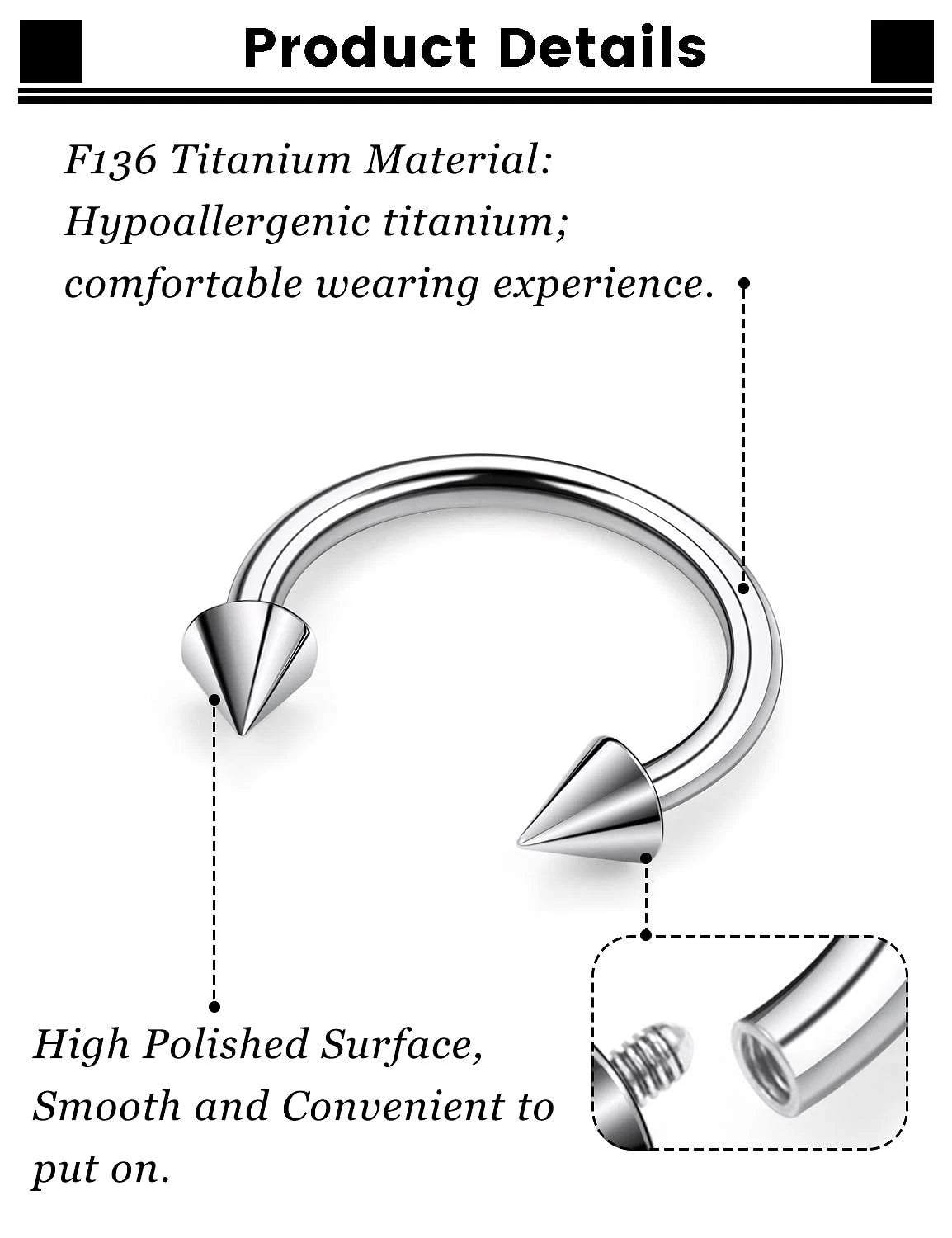 F136 Titanium Septum Nose Rings Set of 8 for