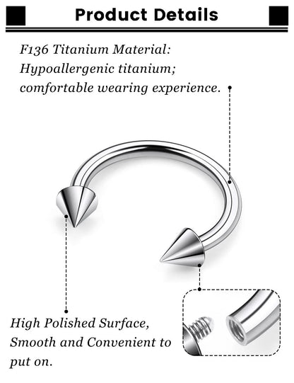 F136 Titanium Septum Nose Rings Set of 8 for