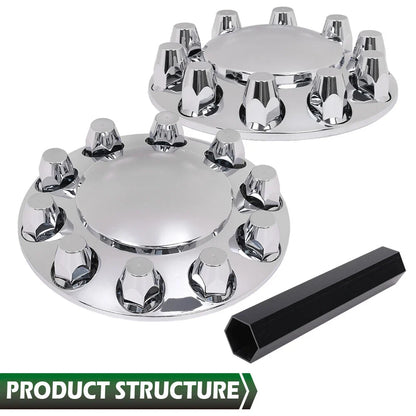 Set of 2 Silver Front Axle Wheel Covers for Semi Truck