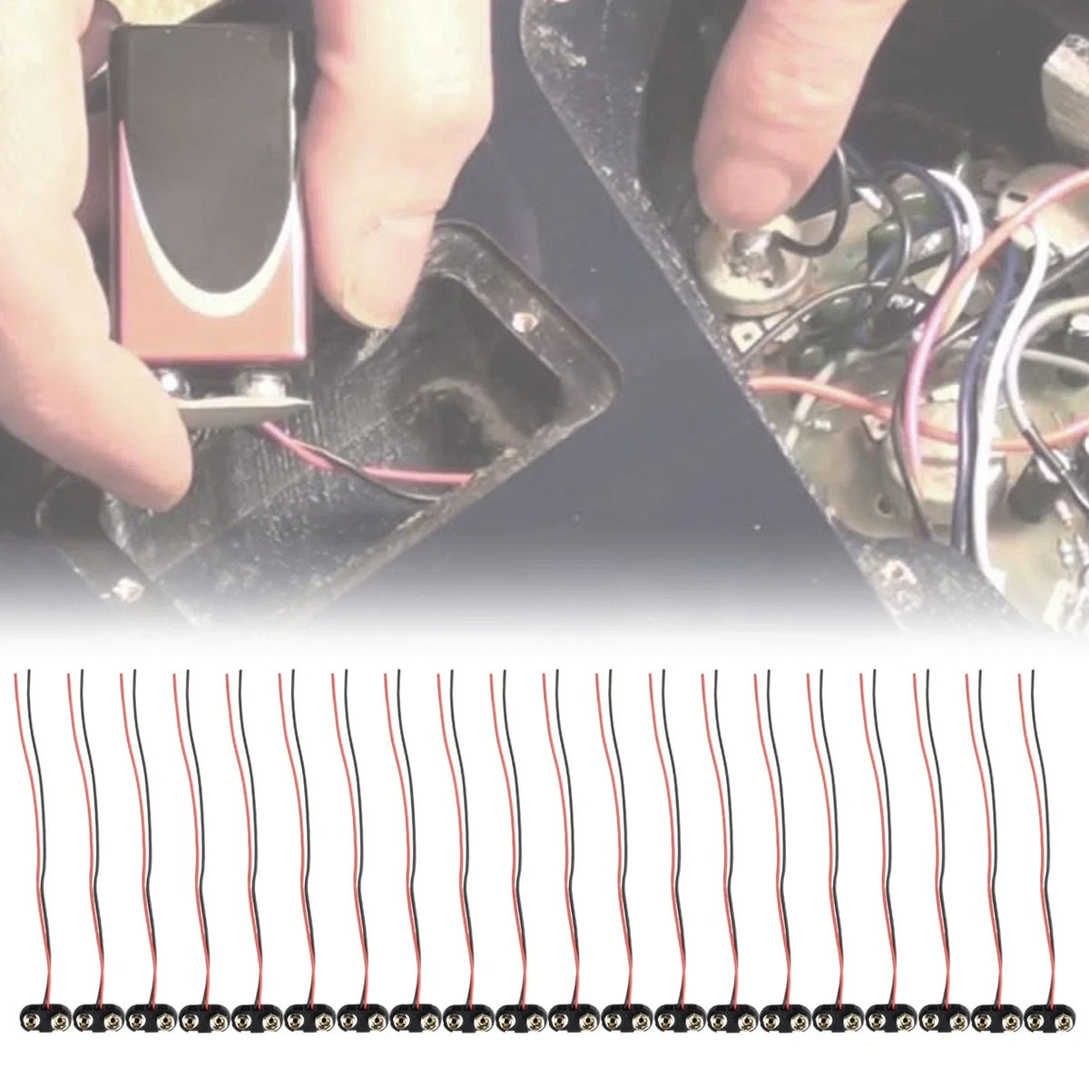 20pcs T Type 9V Snap Clip Connector with Cable - Black Hard Shell