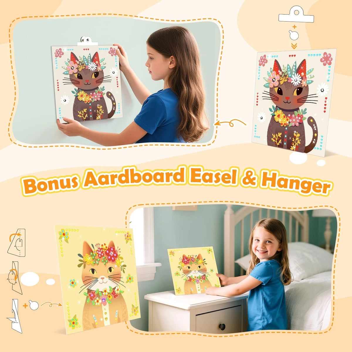 Gem Art Sticker Kit for Kids (Ages 4-12) - Yellow Cat, 9x9 Inch