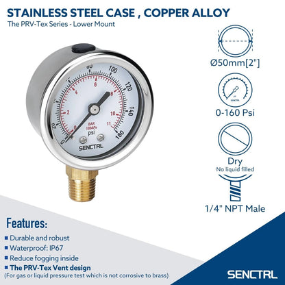 2" Dial Pressure Gauge for Automotive Applications (0-160 Psi)