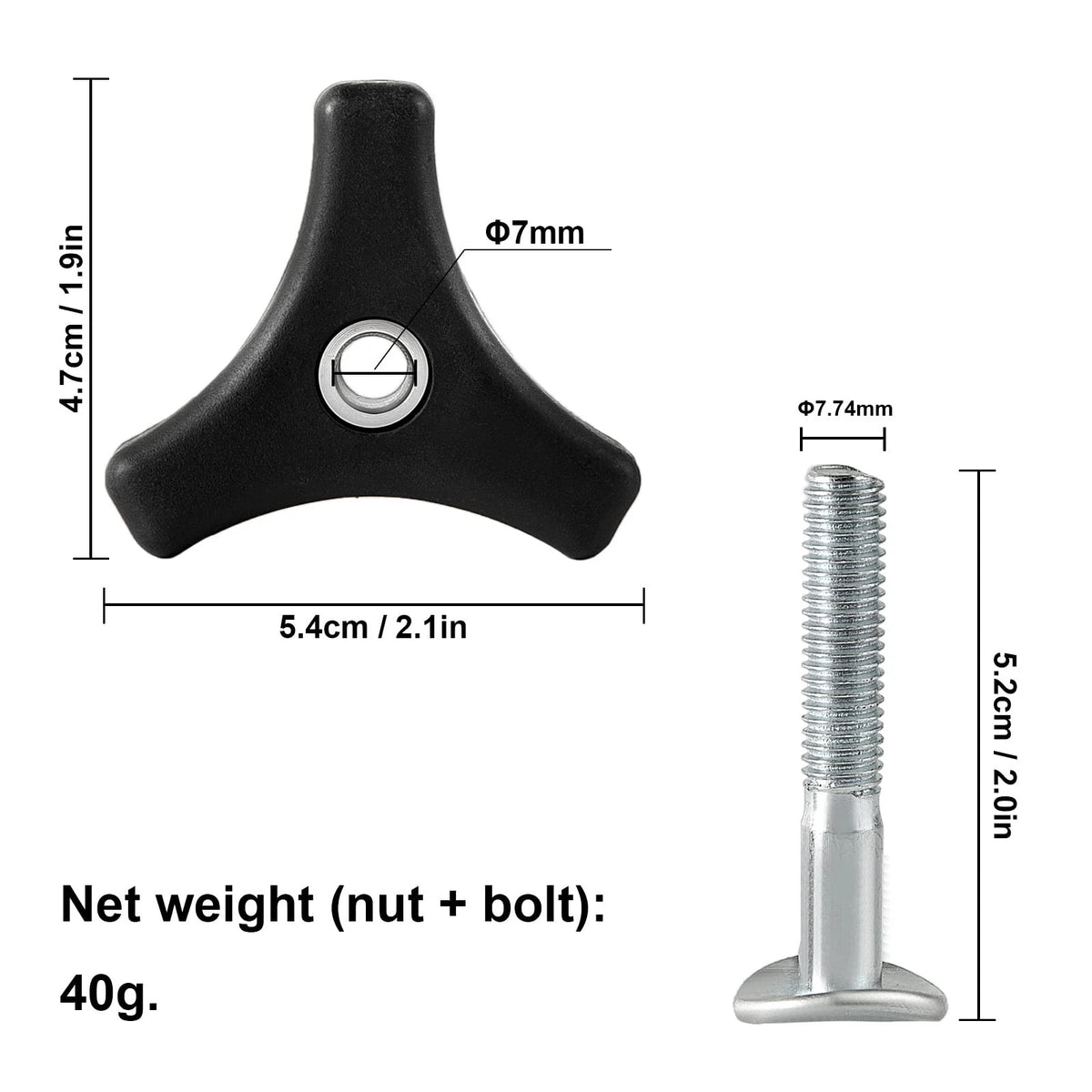 2 Sets Lawn Mower Handle Knobs Nut Bolt - Triangular Black