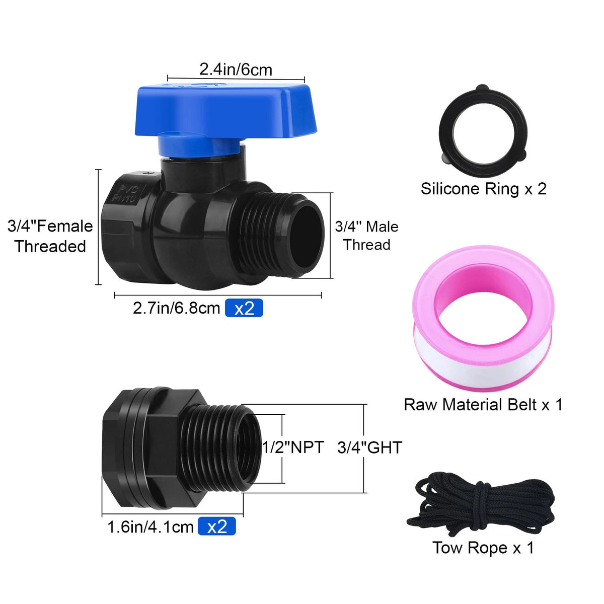 2X Rain Barrel Spigot Kit 3/4" GHT Bulkhead Fitting Hose Valve PVC