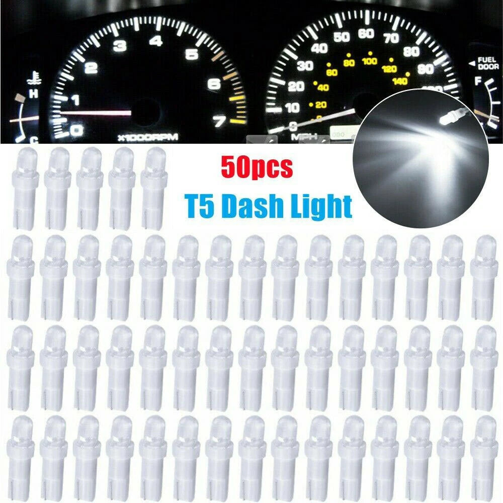 50PCS T5 LED White Instrument Panel Cluster Gauge Bulbs for Universal