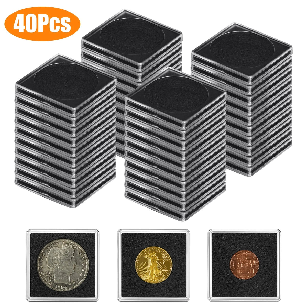 40PCS Adjustable 2x2 Coin Holder Snap Capsule 40mm for Silver Dollar Collection