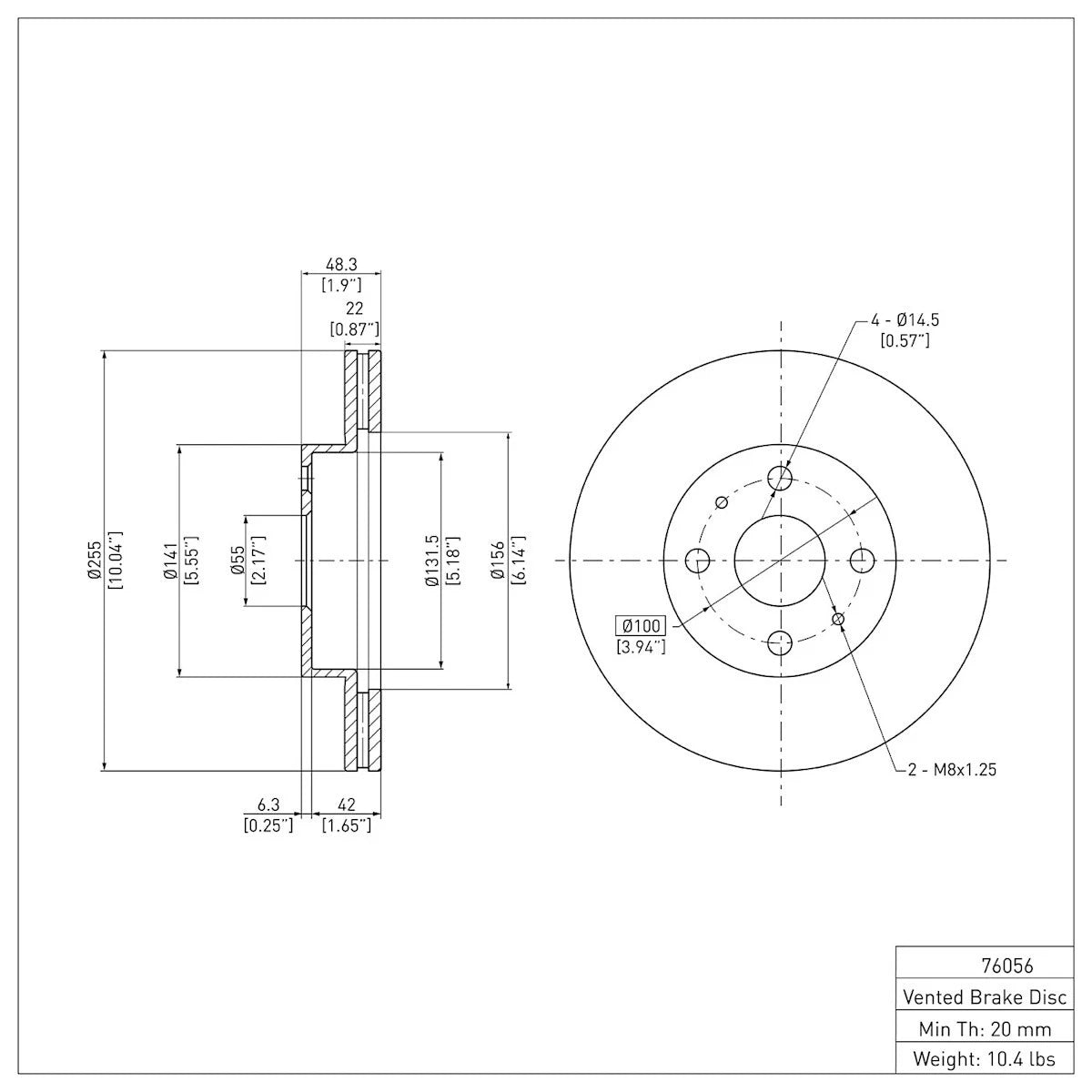 Brake Disc for Chevy Prizm (2000–2002) ERE-76056, 94853004, 94854148