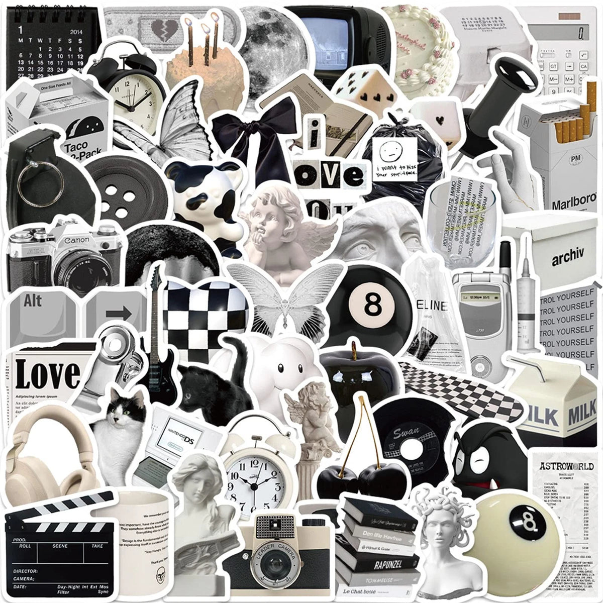 60PCS Aesthetic Stickers Pack for Y2K Style (2-4 inches)