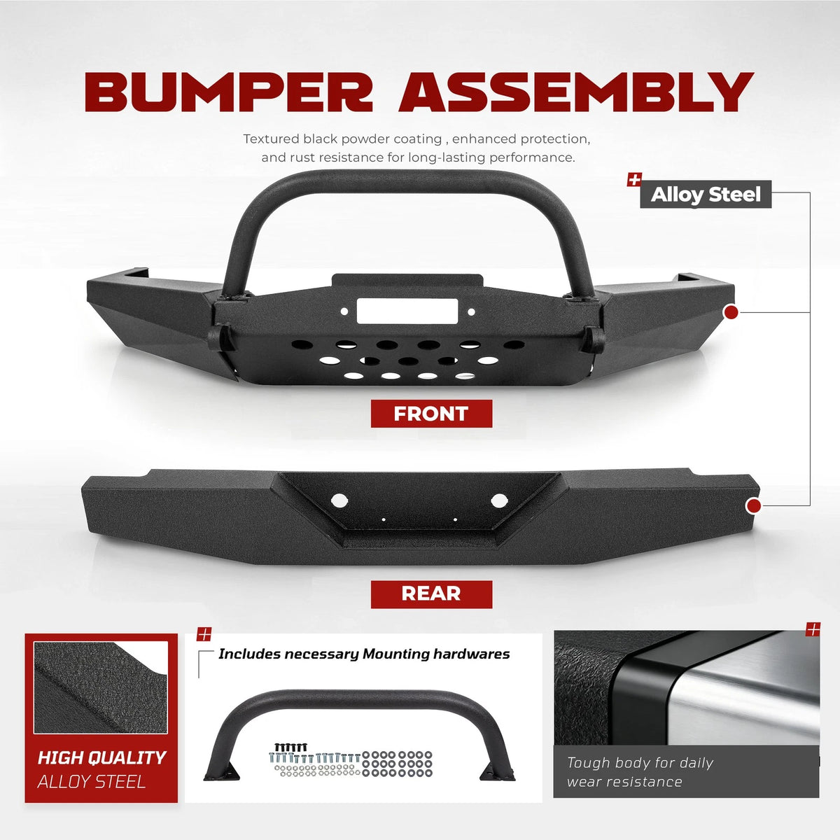 Modular Front Winch Bumper with Bull Bar & Rear Bumper for Ford Ranger (1998–2011) CON-A000000287