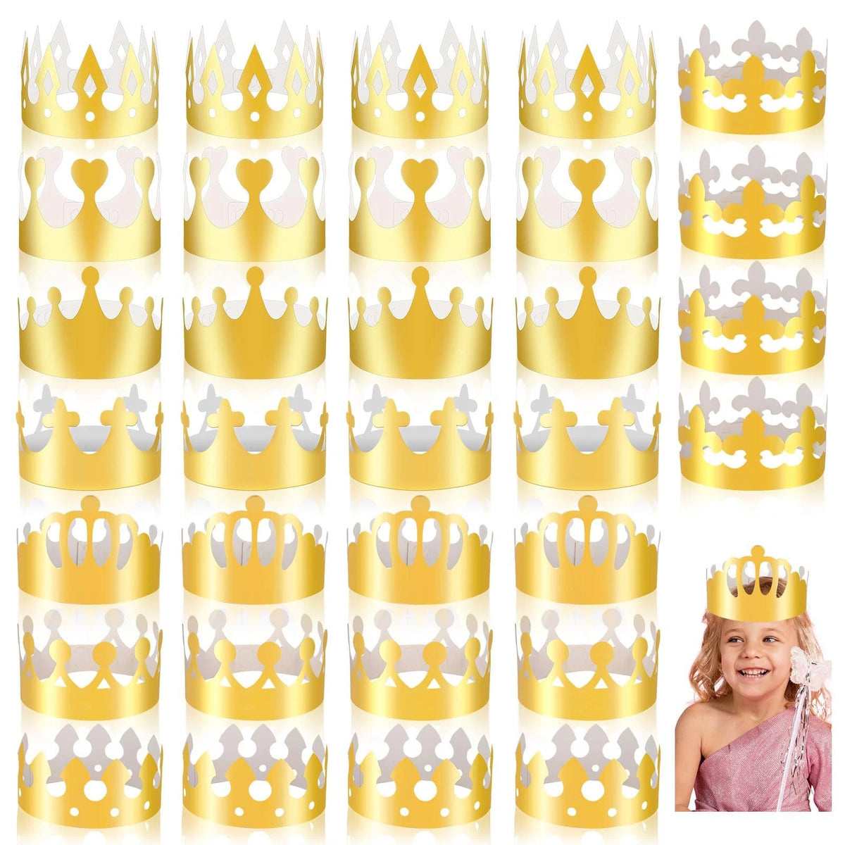 32pcs Gold Paper Crowns for Birthday King Prince