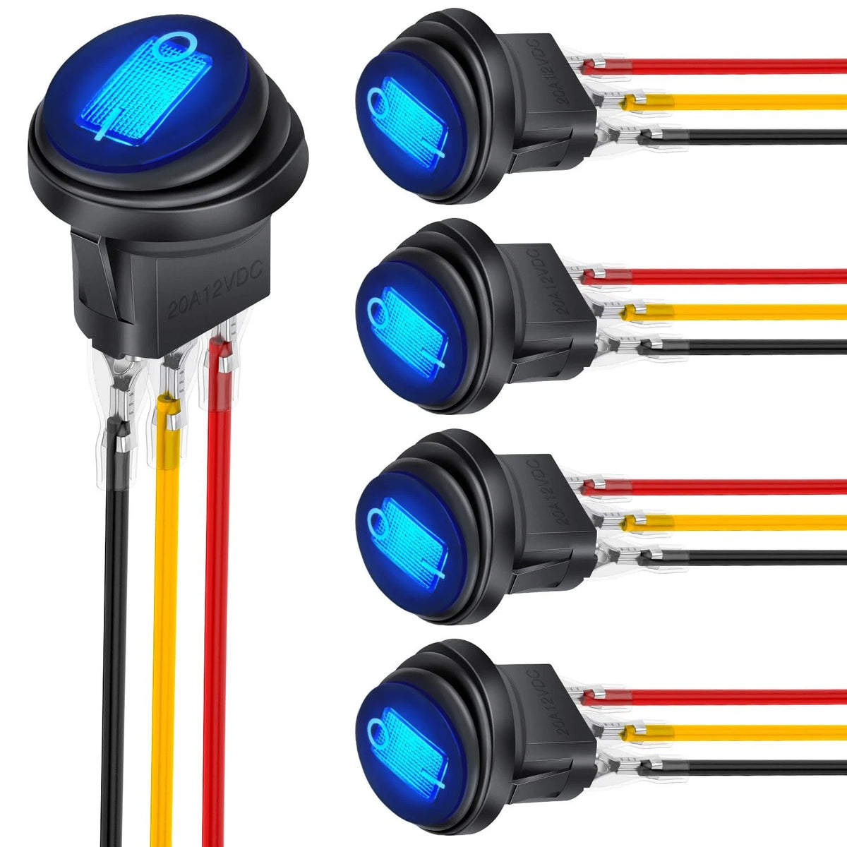 5Pcs Waterproof Round Rocker Toggle Blue LED Switch for 12V Vehicles
