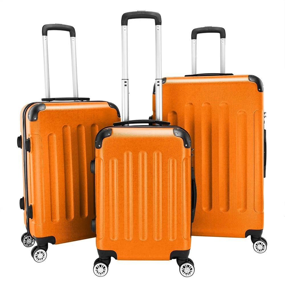 3Pcs Luggage Set Trolley Spinner Hard Shell 20" 24" 28" Suitcase Orange