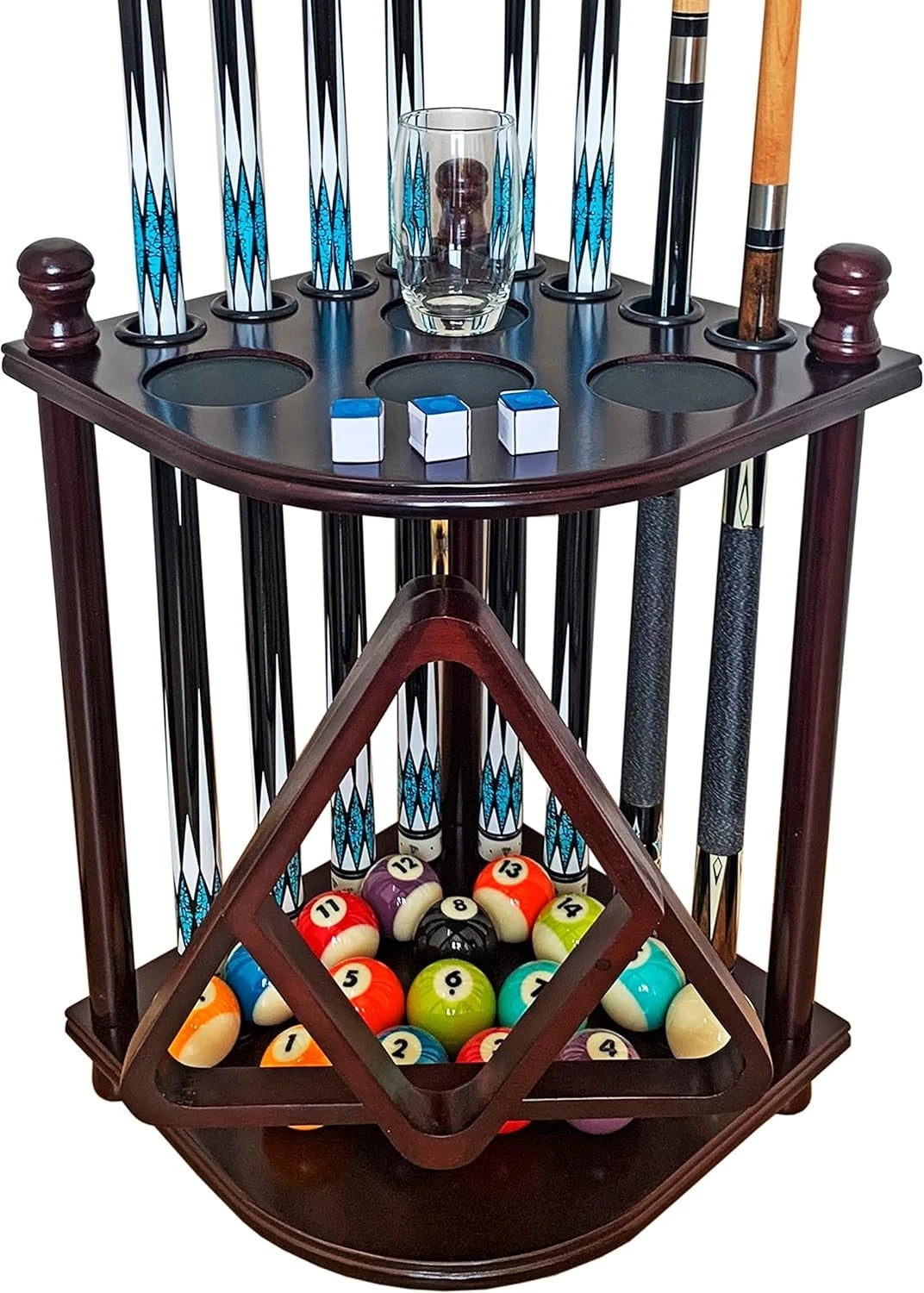 Floor Stand Pool Cue Rack for Game Rooms (100% Solid Wood)