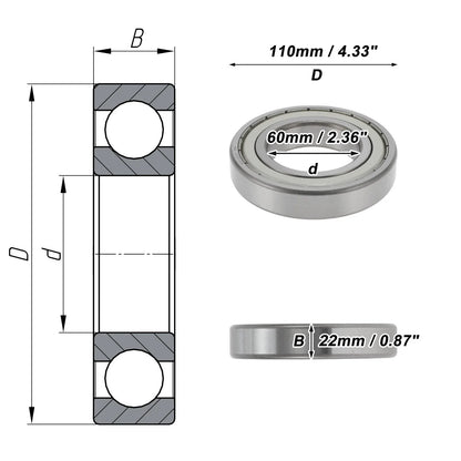 Deep Groove Ball Bearing 6212ZZ for Scooter Skateboard (60x110x22mm)