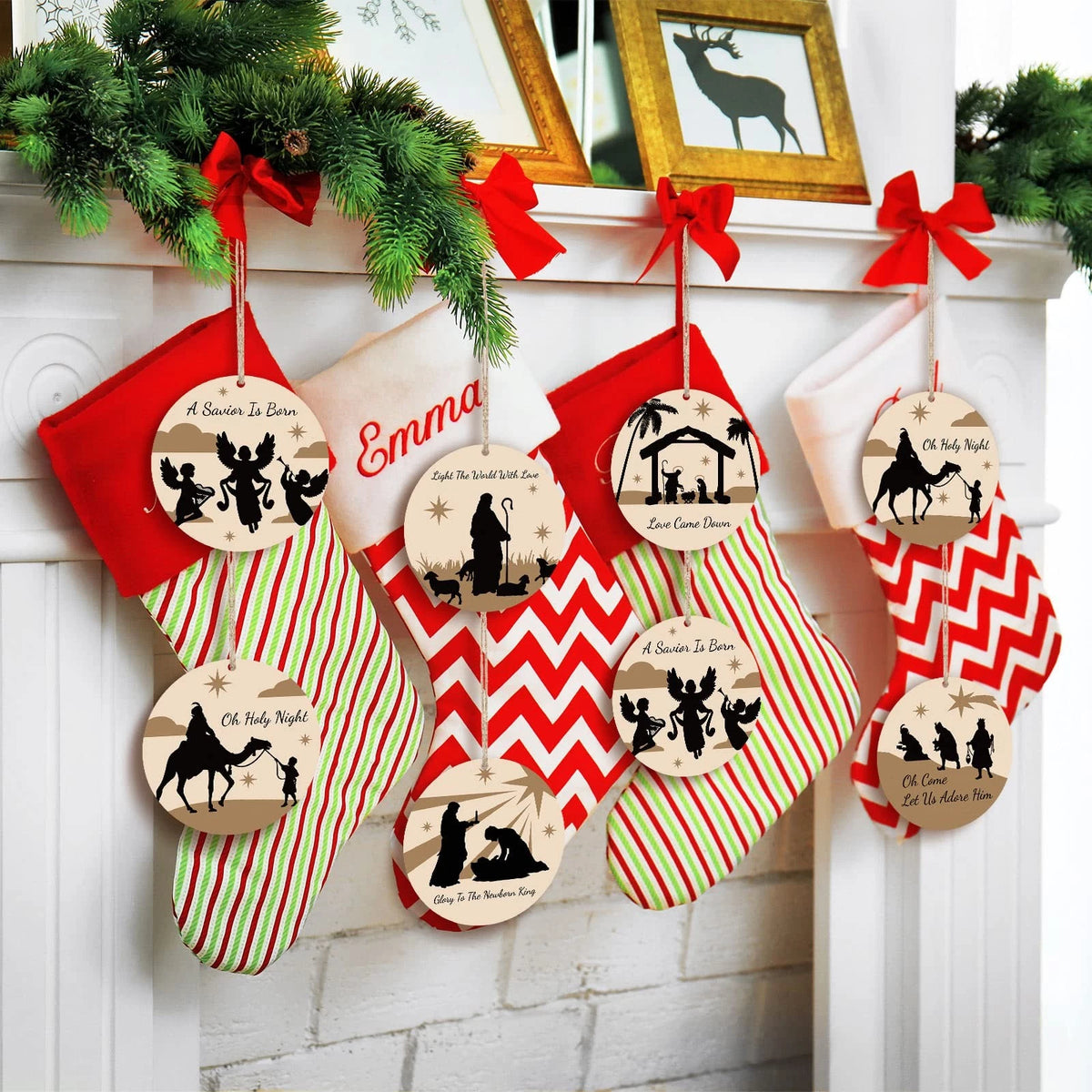 24 Pieces Christmas Nativity Ornaments Wooden Multicolored