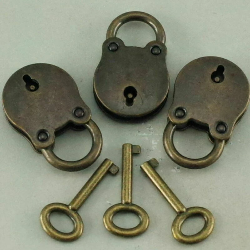 Set of 3 Antique Style Mini Padlocks Key Lock Bronze Retro Jewelry Lock
