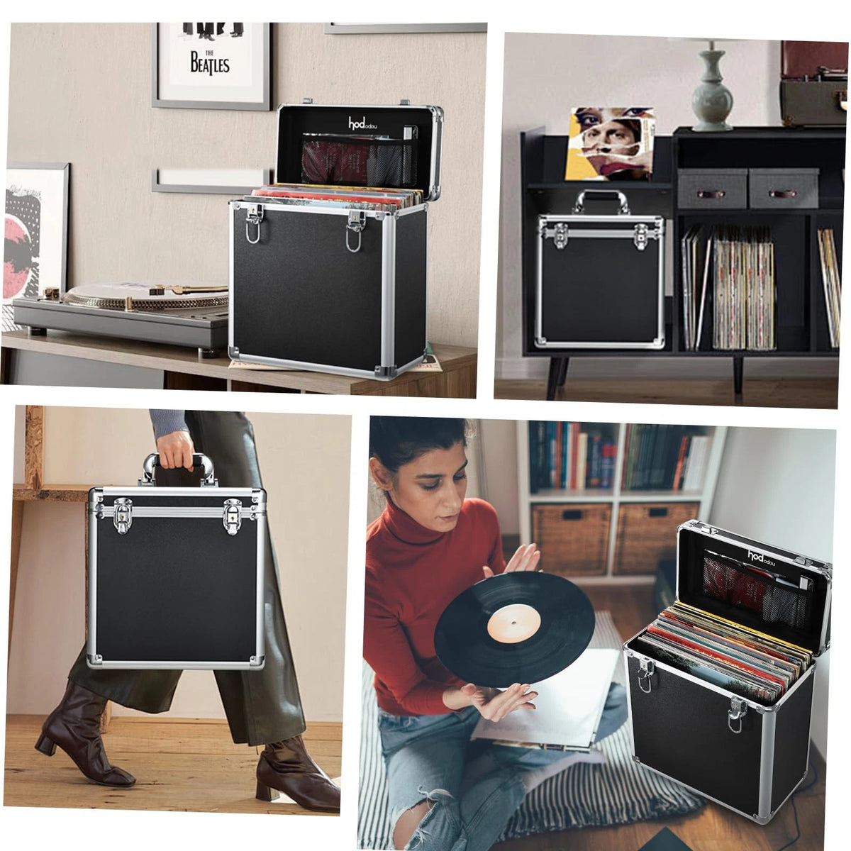 Vinyl Record Storage Case for LP Album Collection (1365 cubic inches) Black