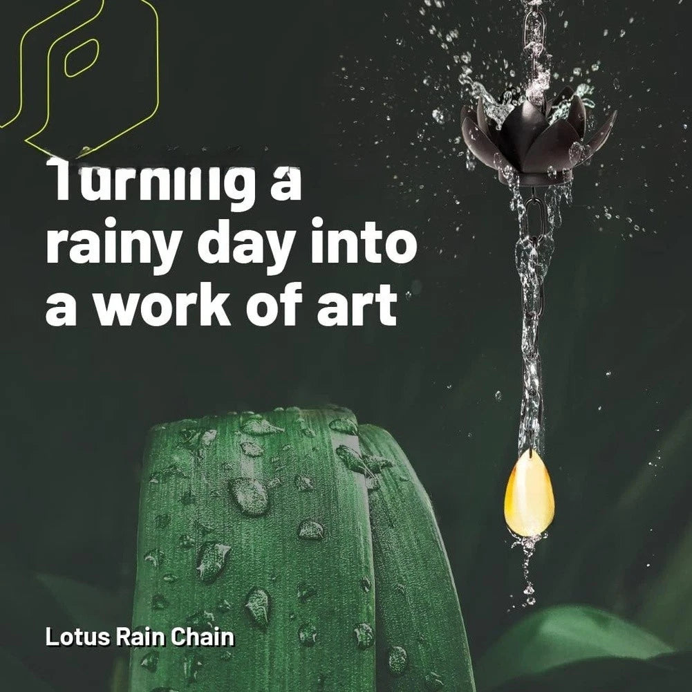 Lotus Design Rain Chain for Outdoor Garden (130cm, Iron, Black)
