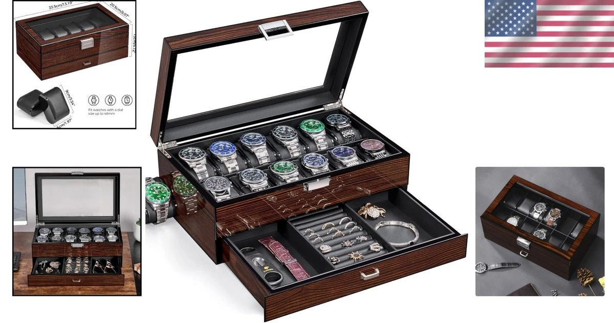 12 Slot Wooden Watch Box for Men (No Known Part Numbers)