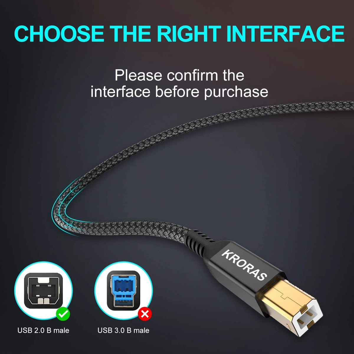 USB 2.0 Printer Cable for USB Type A Male to B Male (25 Feet)