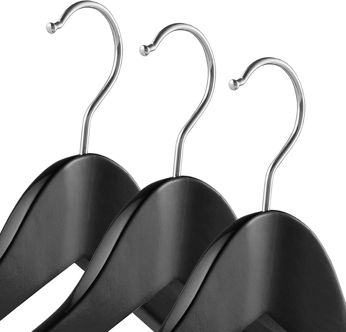 Set of 6 Black Wide Shoulder Wooden Suit Hangers for